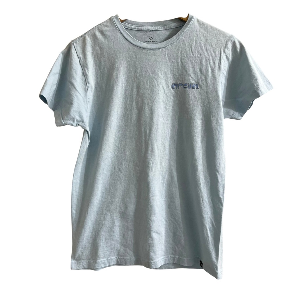 Rip Curl Graphic T-Shirt Light Blue Surf Wave Palm Tree Small Women Tee